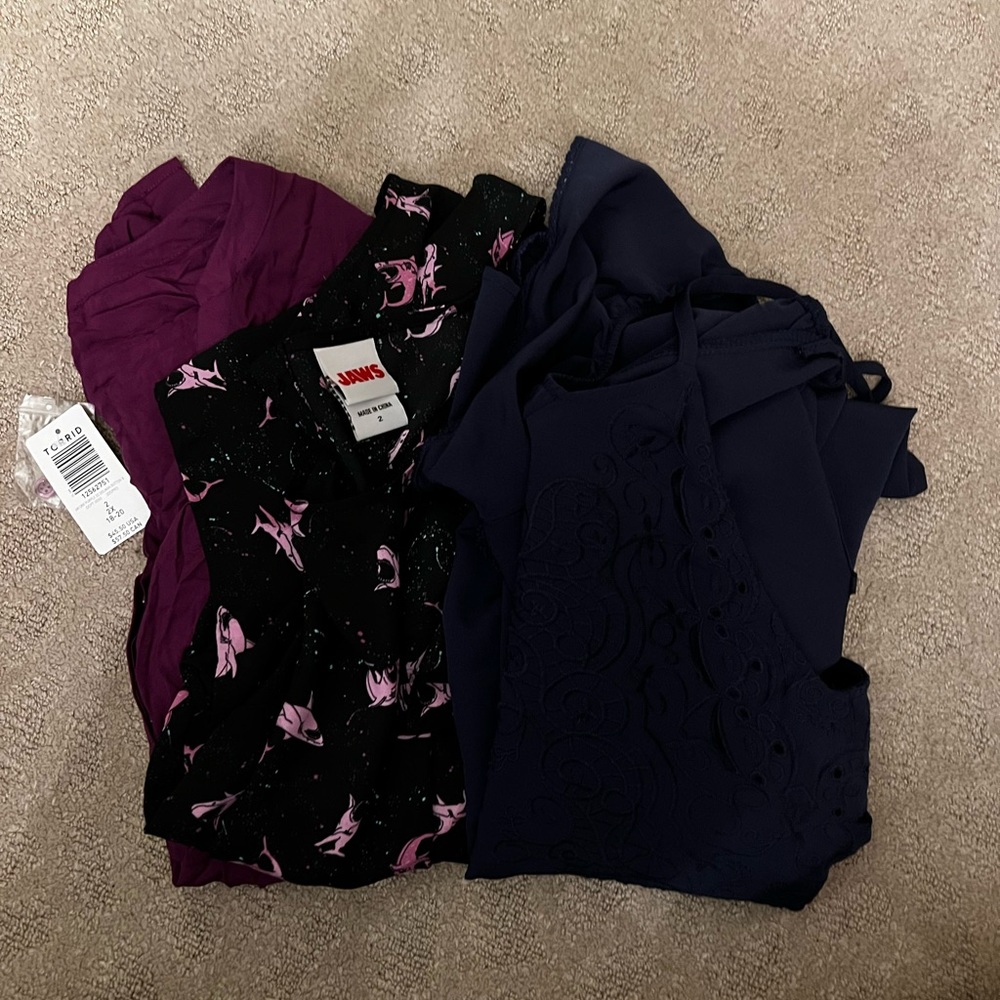 Three Torrid Blouses. 1 NWT. 2 EUC. 2x. All 3 for $35